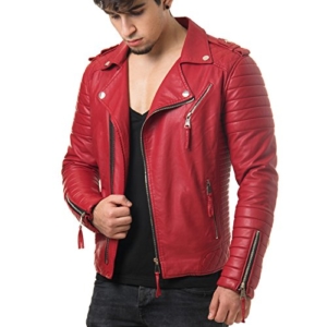 Prestige Homme MR18-4 Herren Kunst Lederjacke Biker Jacke Gesteppt Schwarz Rot S-XXL, Größe:XXL;Farbe:Schwarz - 