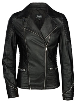 TRISENS DAMEN LEDERJACKE BIKER KURZ MOTORRAD JACKE KUNST PU LEDER SCHWARZ SILBER, Farbe:Schwarz;Größe:S -