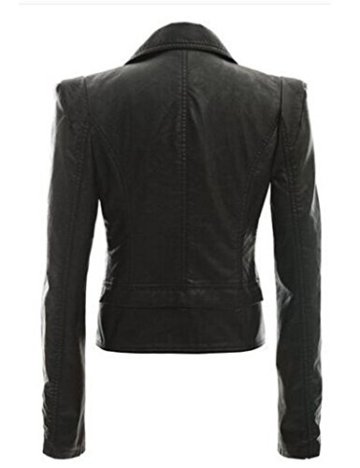 Bestgift Damen Kurz Bikerjacke Reißverschluss-Faux Lederjacke Freizeit Jacke Schwarz M - 