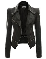 Bestgift Damen Kurz Bikerjacke Reißverschluss-Faux Lederjacke Freizeit Jacke Schwarz M -