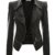 Bestgift Damen Kurz Bikerjacke Reißverschluss-Faux Lederjacke Freizeit Jacke Schwarz M -