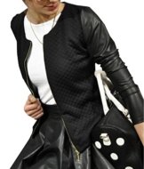 Damen Schlank kleine Jacke weibliche Modelle langärmelige Jacke Nähen PU-Lederjacke Mantel (EU36, Schwarz) -