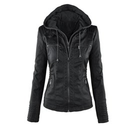 Newbestyle Damen Kapuzen PU-Leder Jacke (Normale EU-Größe) -