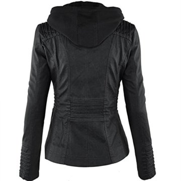 Newbestyle Kapuzen Kunstleder Damen Jacke Motorradjacke Ladies Oberbekleidung (Normale EU-Größe) - 