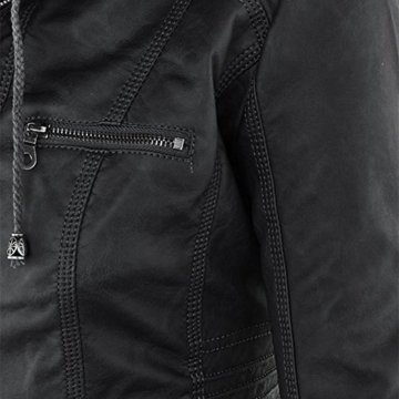 Newbestyle Kapuzen Kunstleder Damen Jacke Motorradjacke Ladies Oberbekleidung (Normale EU-Größe) - 