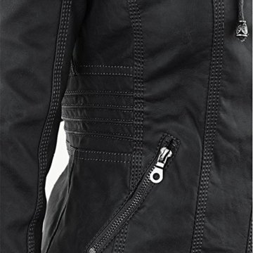 Newbestyle Kapuzen Kunstleder Damen Jacke Motorradjacke Ladies Oberbekleidung (Normale EU-Größe) - 