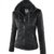 Newbestyle Kapuzen Kunstleder Damen Jacke Motorradjacke Ladies Oberbekleidung (Normale EU-Größe) -