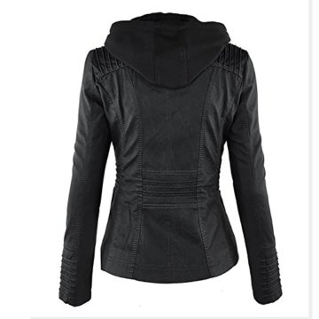 Paris Hill Damen Herbst Winter Kapuzen Kunstleder Jacke Motorradjacke Ladies Oberbekleidung Schwarz L - 