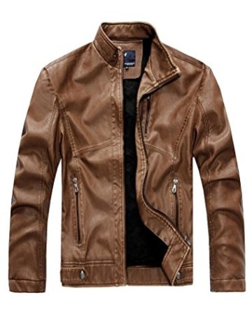 Vogstyle Herrn Kunstlederjacke Stehkragen Biker Jacke Kunst Zipper Lederjacke Khaki 52 Art 3 - 