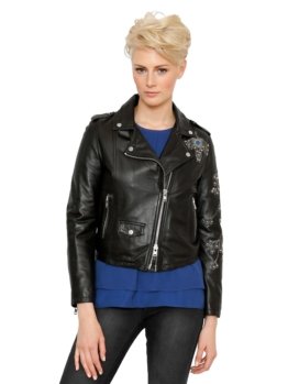 Amy Vermont Lederjacke mit Stickereien