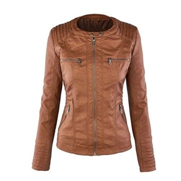 Newbestyle Damen Kapuzen PU-Leder Jacke (Normale EU-Größe) - 