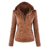 Newbestyle Damen Kapuzen PU-Leder Jacke (Normale EU-Größe) -