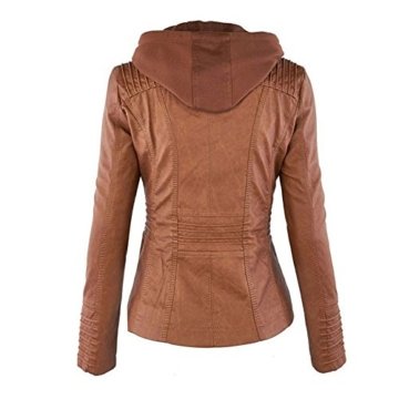 Newbestyle Damen Kapuzen PU-Leder Jacke (Normale EU-Größe) - 