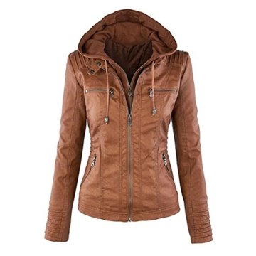 Newbestyle Damen Kapuzen PU-Leder Jacke (Normale EU-Größe) -