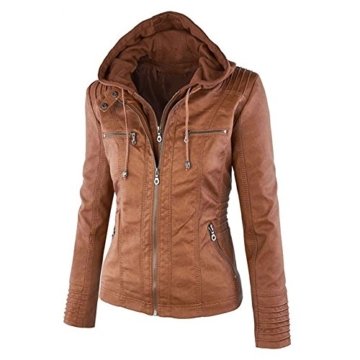 Newbestyle Damen Kapuzen PU-Leder Jacke (Normale EU-Größe) - 