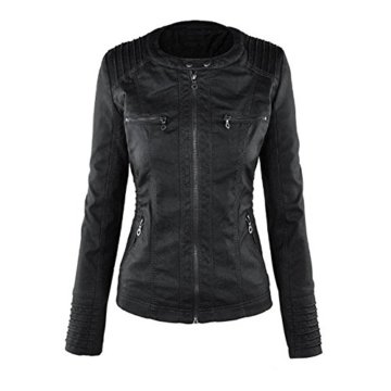 Newbestyle Kapuzen Kunstleder Damen Jacke Motorradjacke Ladies Oberbekleidung (Normale EU-Größe) (40 Small, schwarz) - 