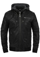 SOLID Ash Herren Lederjacke Echtleder Bikerjacke mit abnehmbarer Sweatkapuze, Größe:3XL, Farbe:Black (9000) -